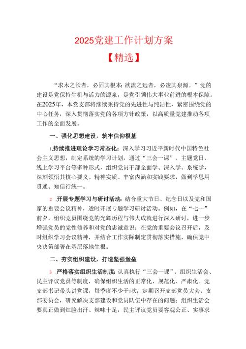 2025 党建工作计划方案【精选】.docx