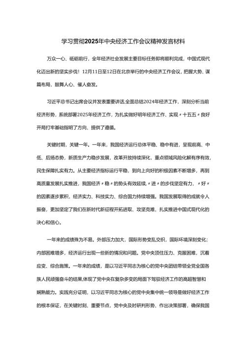 学习贯彻2025年中央经济工作会议精神发言材料.docx
