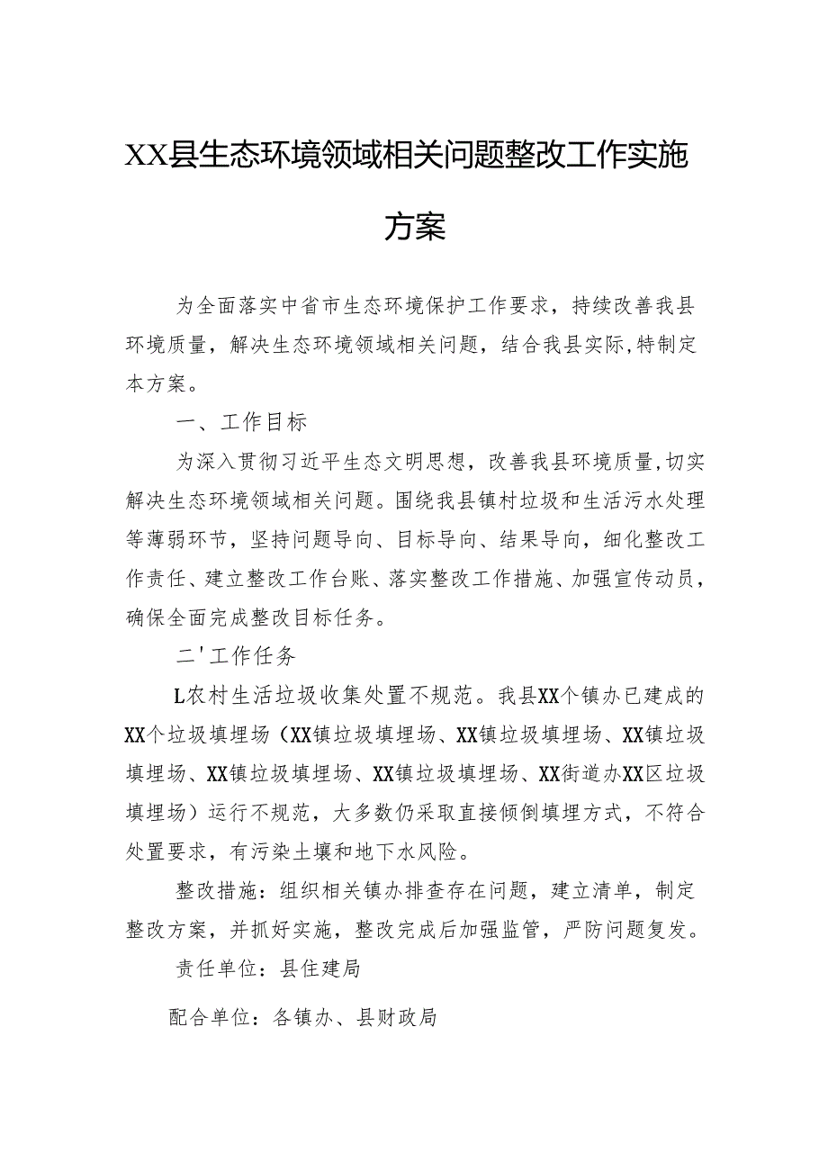 县生态环境领域相关问题整改工作实施方案.docx_第1页