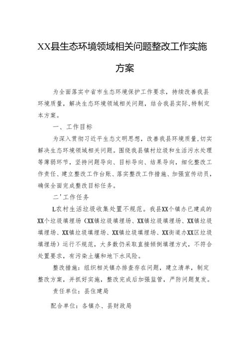 县生态环境领域相关问题整改工作实施方案.docx