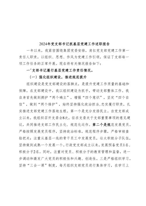 2024年党支部书记抓基层党建工作述职报告.docx