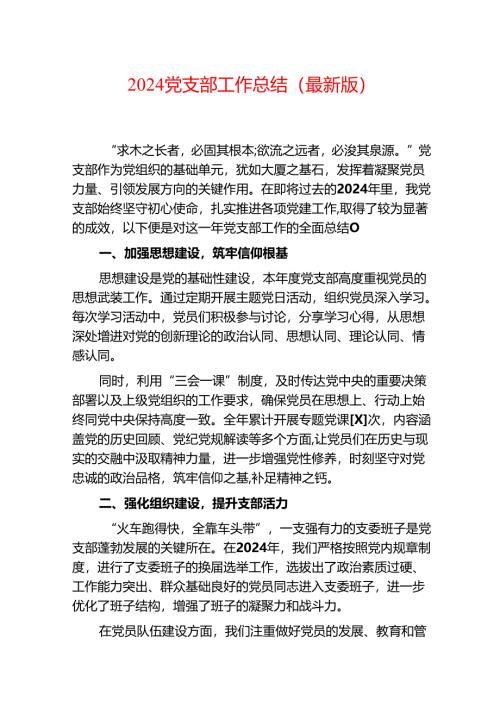 2024党支部工作总结（最新版）.docx