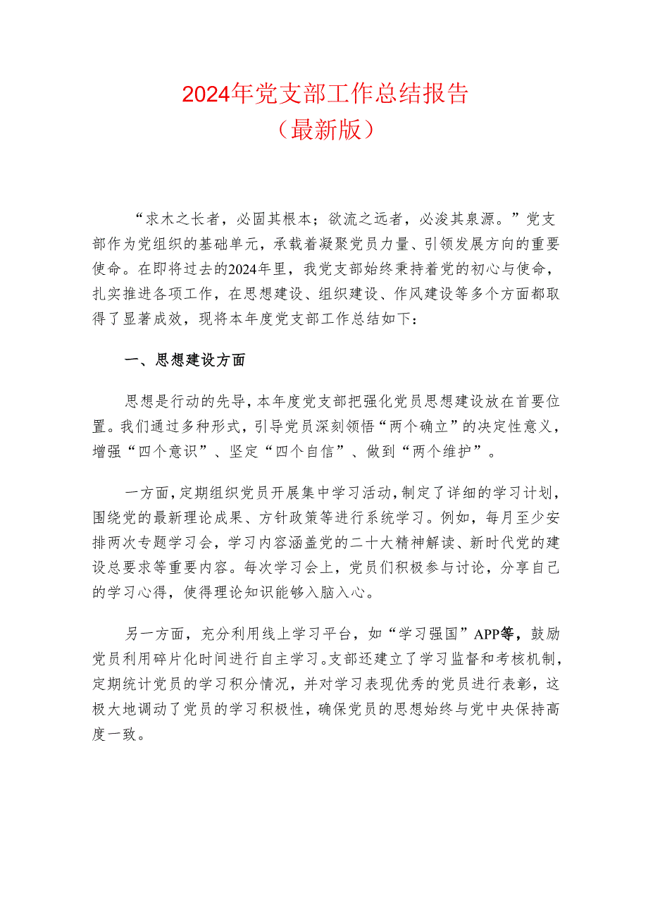 2024年党支部工作总结报告（最新版）.docx_第1页