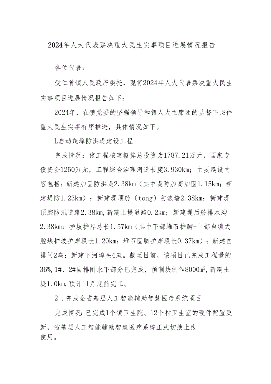 2024年人大代表票决重大民生实事项目进展情况报告.docx_第1页