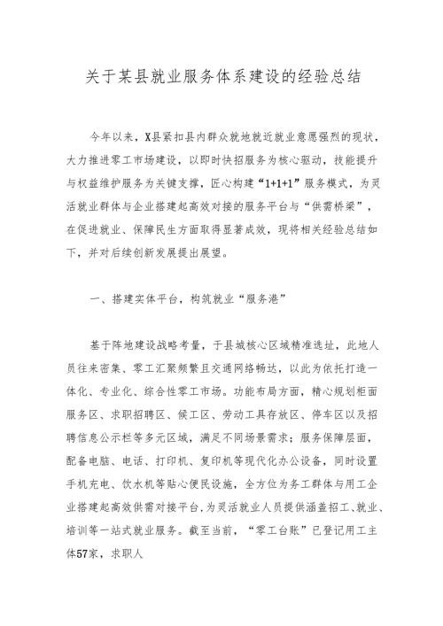 关于某县就业服务体系建设的经验总结.docx