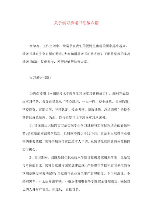 实习承诺书汇编六篇.docx