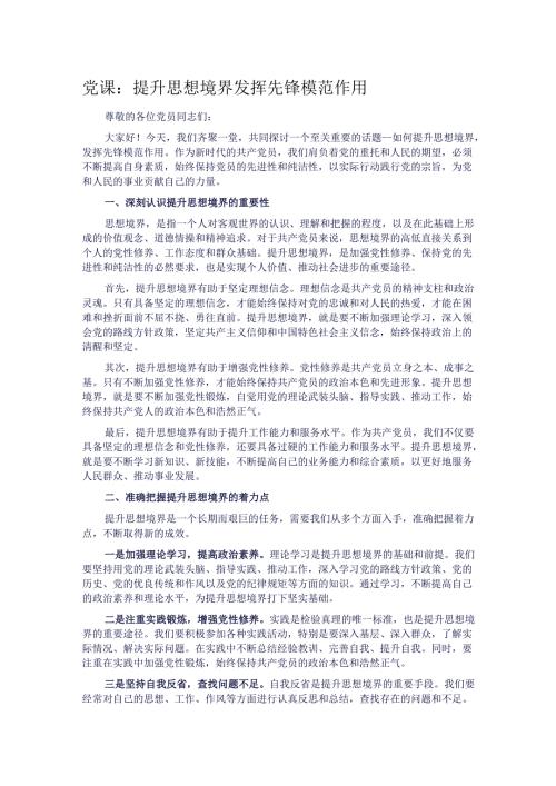 党课：提升思想境界 发挥先锋模范作用.docx