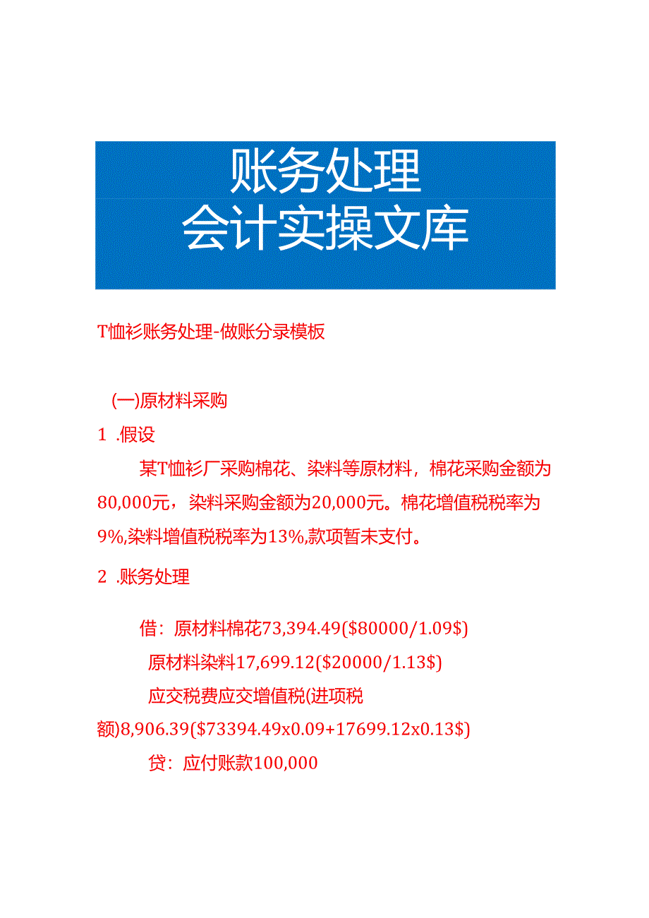 T恤衫账务处理-做账分录模板.docx_第1页