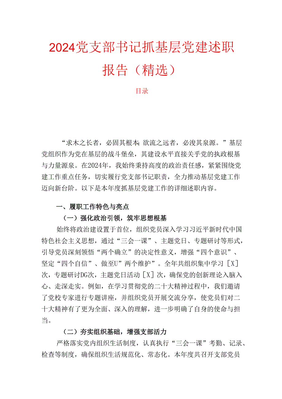 2024党支部书记抓基层党建述职报告（精选）.docx_第1页