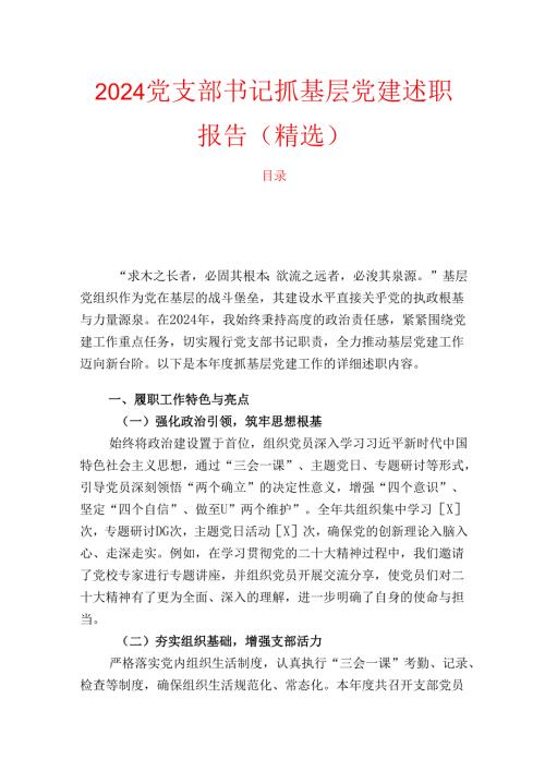2024党支部书记抓基层党建述职报告（精选）.docx