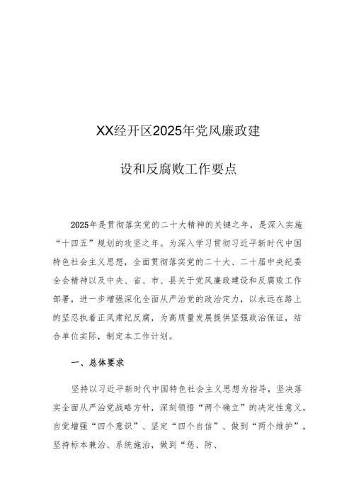 XX经开区2025年党风廉政建设和反腐败工作要点.docx