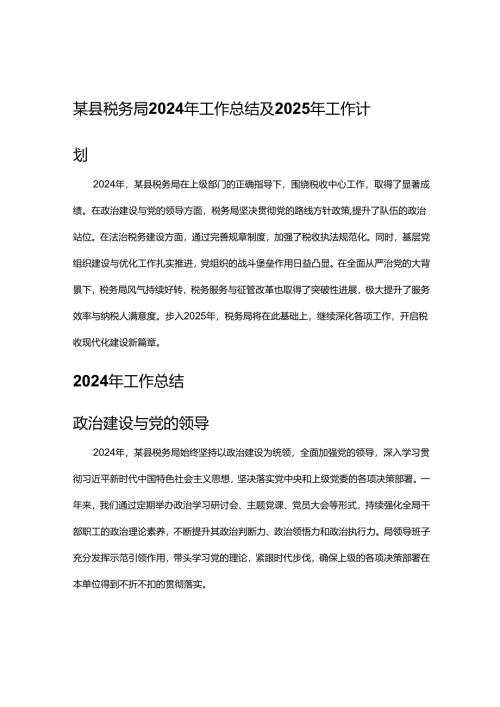 某县税务局2024年工作总结及2025年工作计划.docx