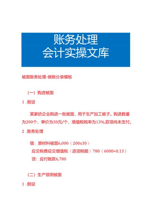被面账务处理-做账分录模板.docx