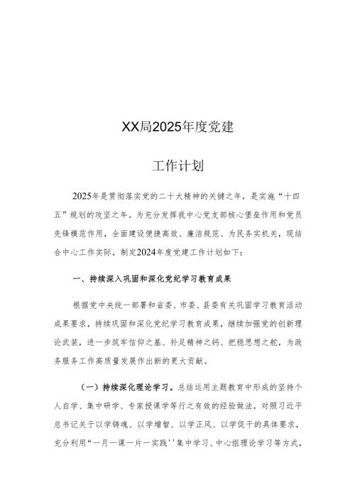 XX局2025年度党建工作计划.docx