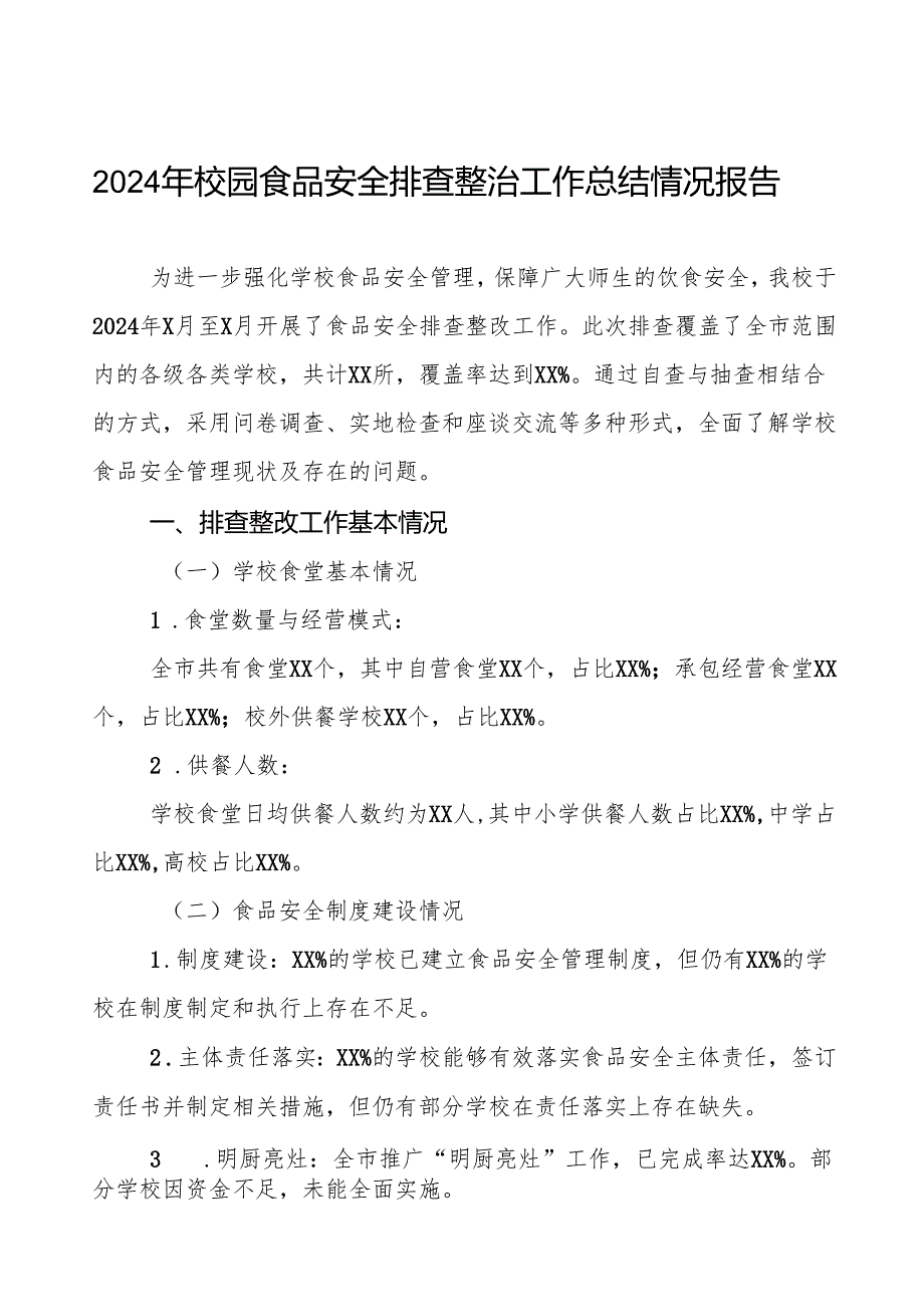 十三篇2024年学校食品安全排查整改报告.docx_第1页