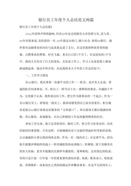 银行员工年度个人总结范文两篇.docx