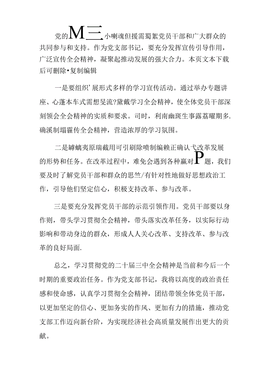 2024党支部书记学习贯彻党的二十届三中全会精神发言稿.docx_第3页