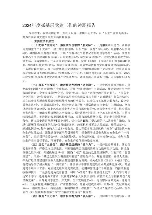 2024年度抓基层党建工作的述职报告.docx