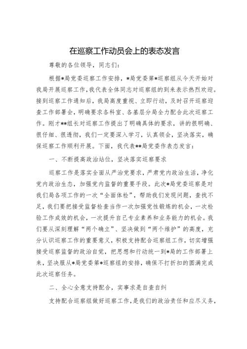 在巡察工作动员会上的表态发言.docx