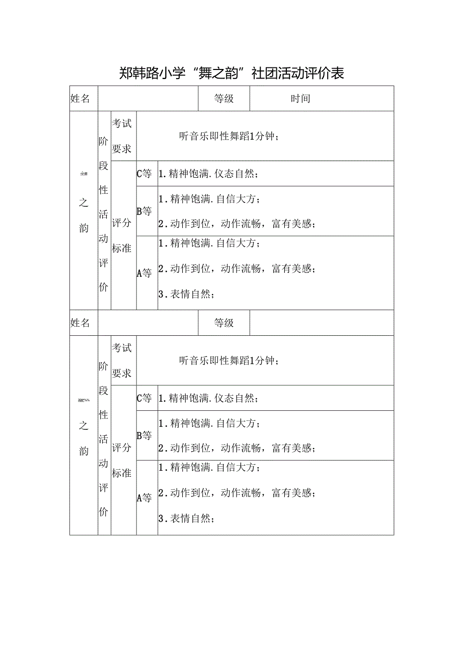 舞蹈社团阶段性评分表.docx_第1页