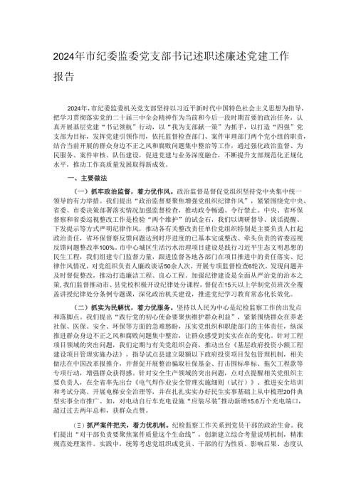 2024年市纪委监委党支部书记述职述廉述党建工作报告.docx