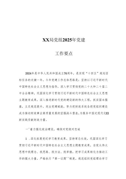 XX局党组2025年党建工作要点.docx