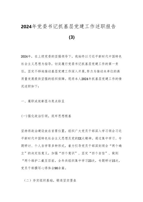 2024年党委书记抓基层党建工作述职报告（3）.docx