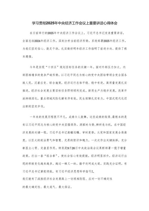 学习贯彻2025年中央经济工作会议上重要讲话心得体会.docx