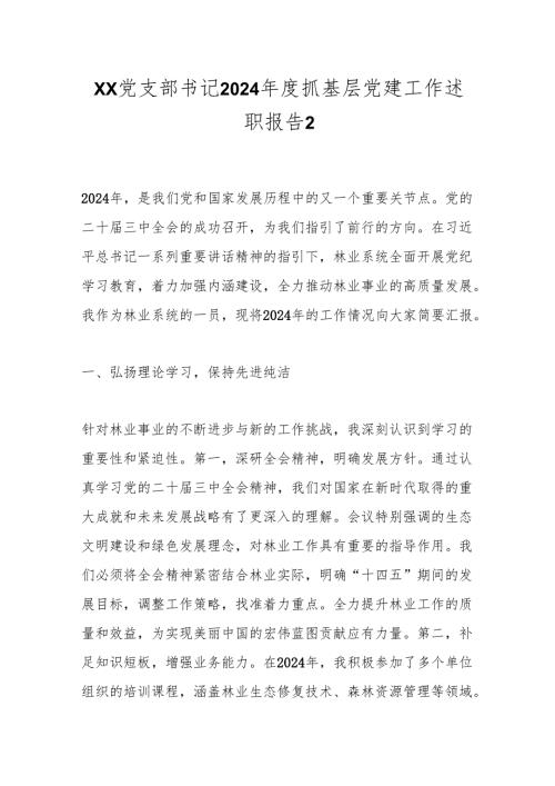xx党支部书记2024年度抓基层党建工作述职报告2.docx