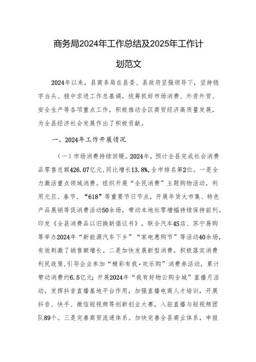 商务管理机关2024年工作总结及2025年工作计划范文.docx