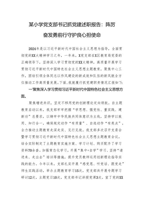 2024小学党支部书记抓党建述职报告：踔厉奋发勇前行守护良心担使命.docx