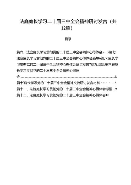 法庭庭长学习二十届三中全会精神研讨发言（共12篇）.docx