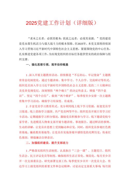2025党建工作计划（详细版）.docx