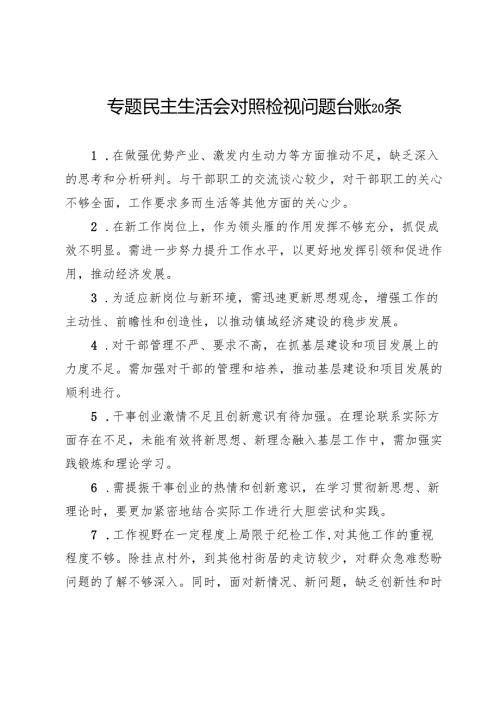 专题民主生活会对照检视问题台账20条.docx