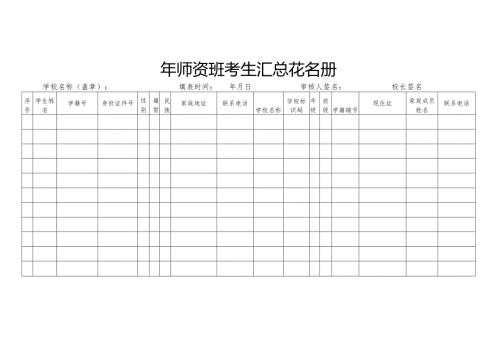 师资班考生汇总花名册表格.docx