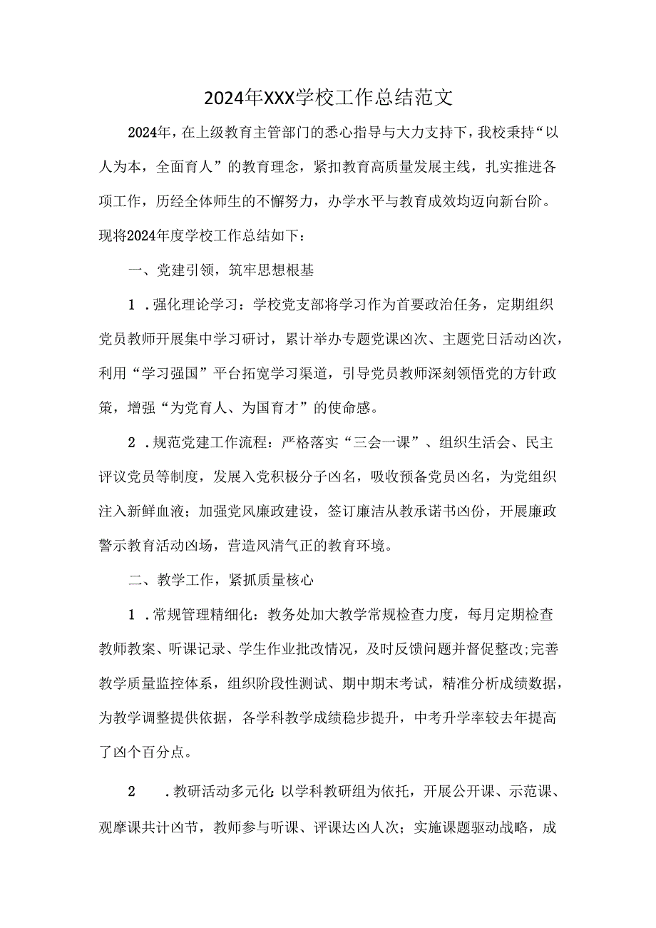 2024年XXX学校工作总结范文.docx_第1页