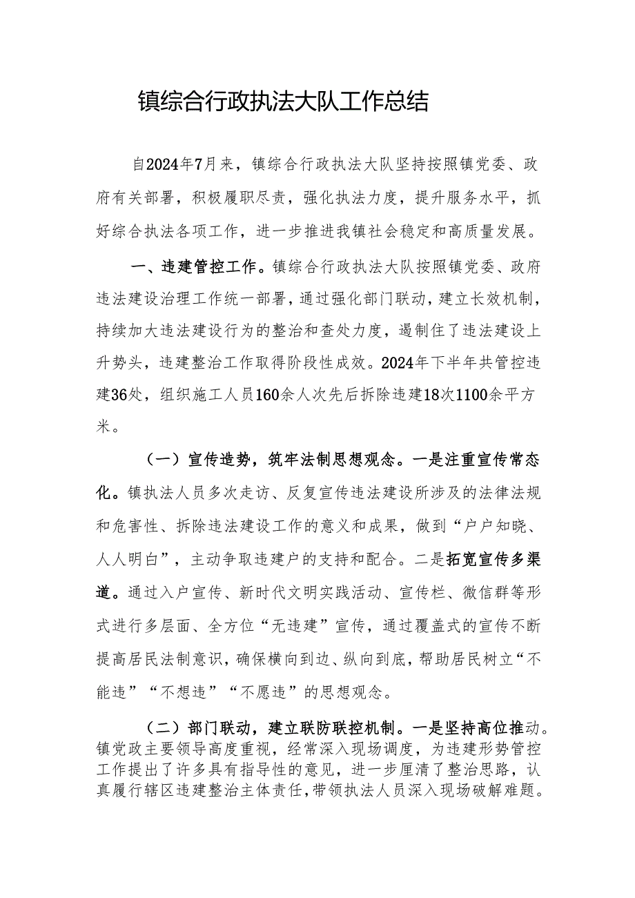 镇综合行政执法大队工作总结.docx_第1页
