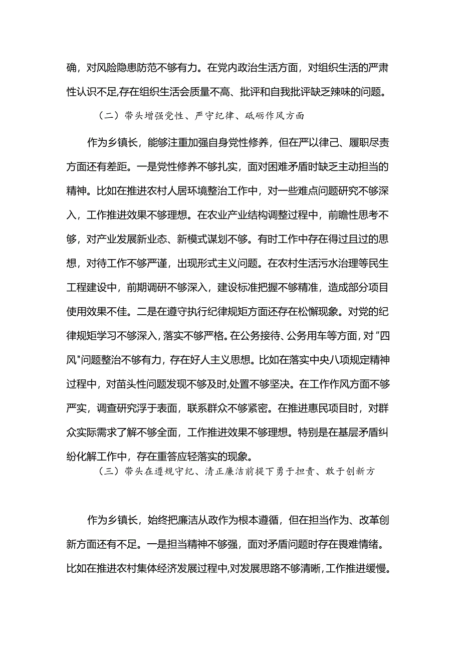 乡镇长2024年民主生活会个人对照检查发言材料（四个带头）.docx_第2页