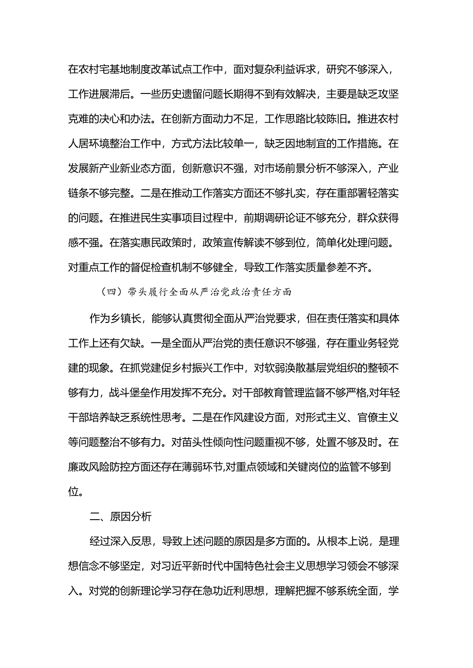乡镇长2024年民主生活会个人对照检查发言材料（四个带头）.docx_第3页