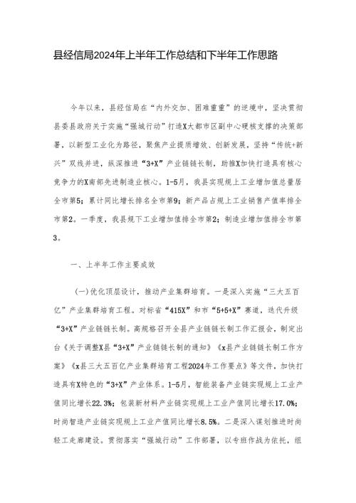 县经信局2024年上半年工作总结和下半年工作思路.docx