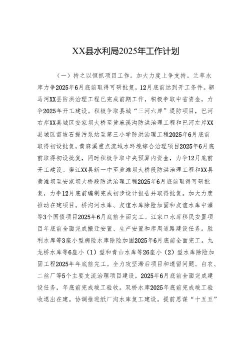 XX县水利局2025年工作计划.docx