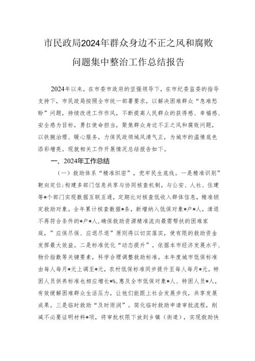 市民政局2024年群众身边不正之风和腐败问题集中整治工作总结报告.docx