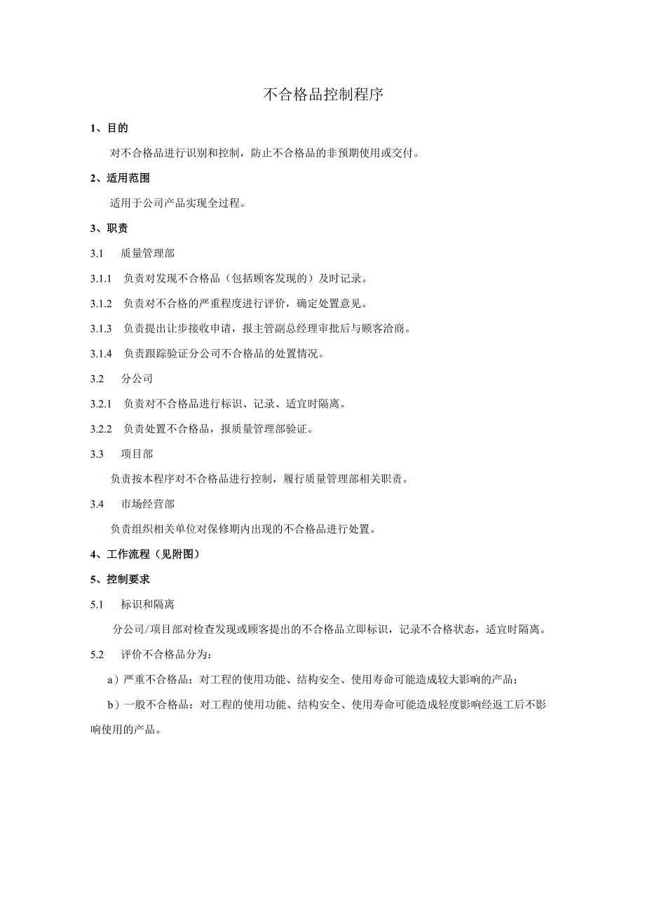 不合格品控制程序、工作流程图表.docx_第1页