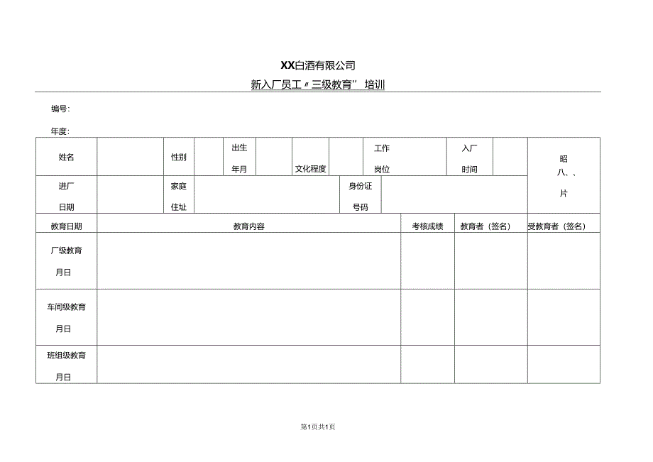 XX白酒有限公司新入厂员工“三级教育”培训（2024年）.docx_第1页