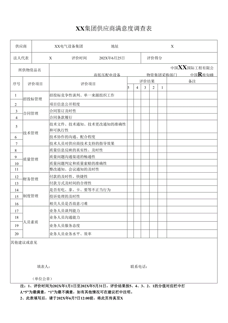XX集团供应商满意度调查表（2024年）.docx_第1页