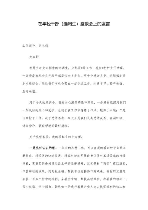 在年轻干部（选调生）座谈会上的发言.docx