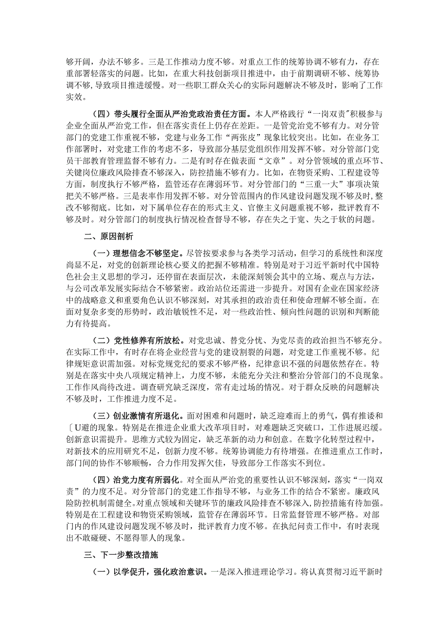 2024年度民主生活会个人对照检查材料（四个带头）.docx_第2页