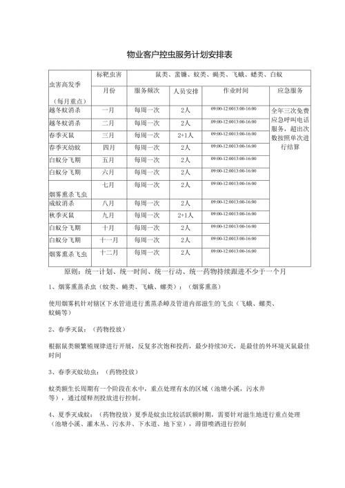 物业客户控虫服务计划安排表.docx