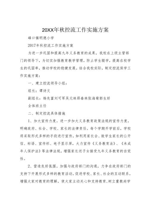 20XX年秋控流工作实施方案.docx