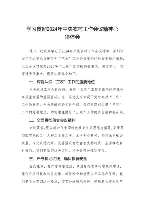 2024年中央农村工作会议精神学习心得体会.docx